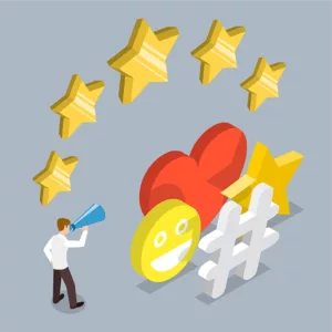 An illustration of a person giving a 5-star rating